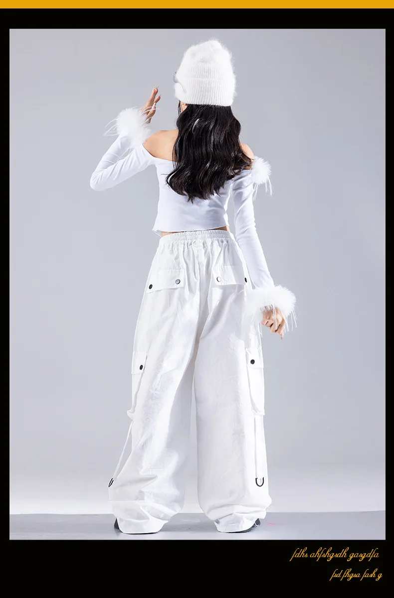 Girls Jazz Dance Performance Suit Kids Hip Hop Stage Wear Kpop Fashion Clothes White Coat Jacket White Pants Steetwear