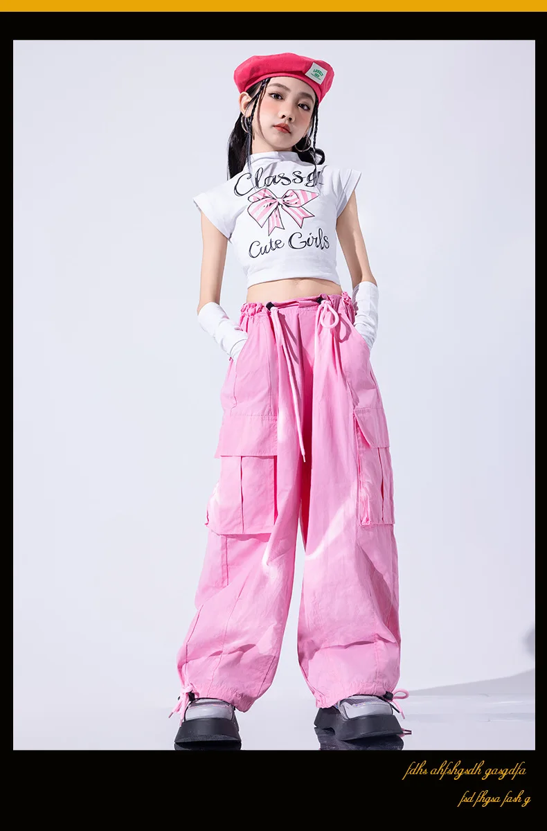 Girls Jazz Dance Performance Suit Kids Hip Hop Stage Wear Kpop Fashion Clothes White Coat Jacket White Pants Steetwear