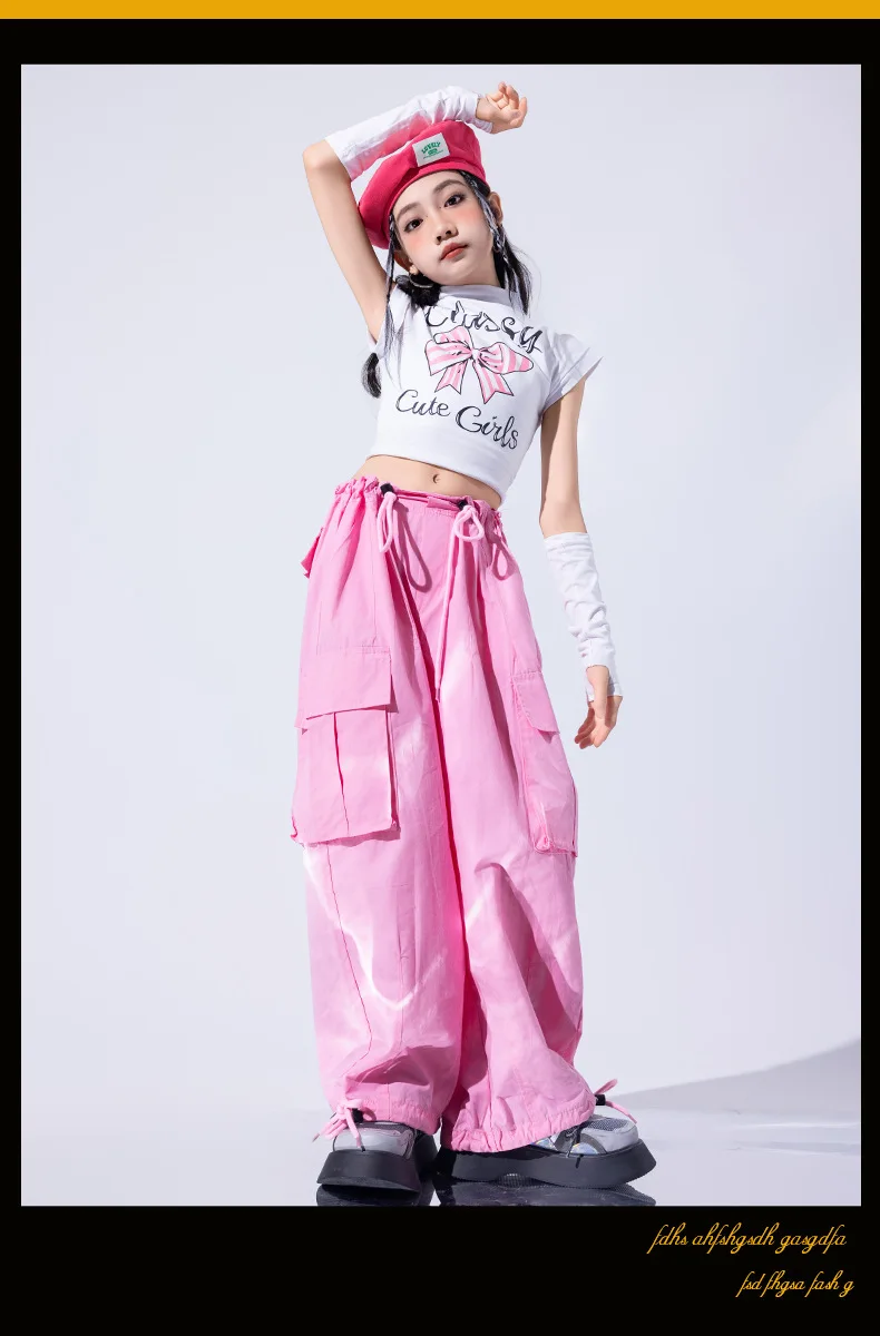 Girls Jazz Dance Performance Suit Kids Hip Hop Stage Wear Kpop Fashion Clothes White Coat Jacket White Pants Steetwear