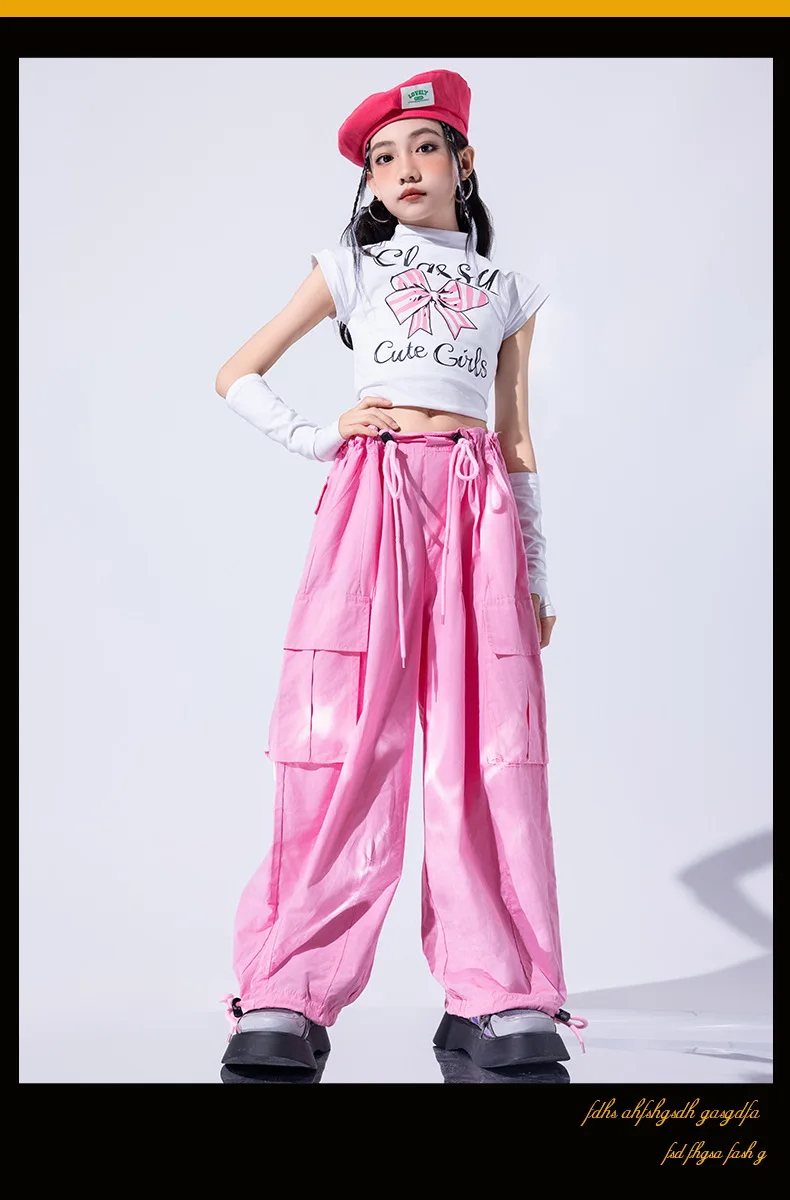 Girls Jazz Dance Performance Suit Kids Hip Hop Stage Wear Kpop Fashion Clothes White Coat Jacket White Pants Steetwear