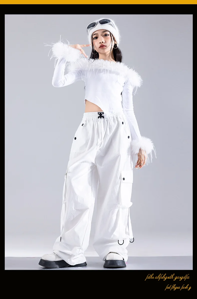Girls Jazz Dance Performance Suit Kids Hip Hop Stage Wear Kpop Fashion Clothes White Coat Jacket White Pants Steetwear