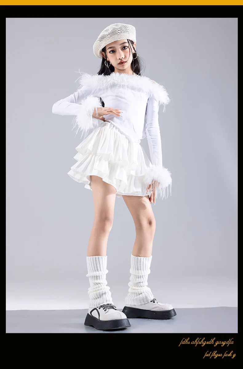 Girls Jazz Dance Performance Suit Kids Hip Hop Stage Wear Kpop Fashion Clothes White Coat Jacket White Pants Steetwear