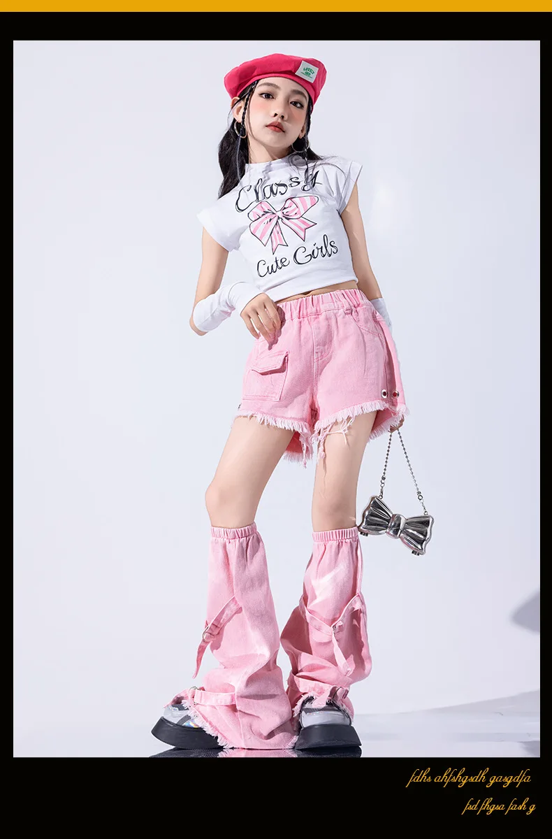 Girls Jazz Dance Performance Suit Kids Hip Hop Stage Wear Kpop Fashion Clothes White Coat Jacket White Pants Steetwear
