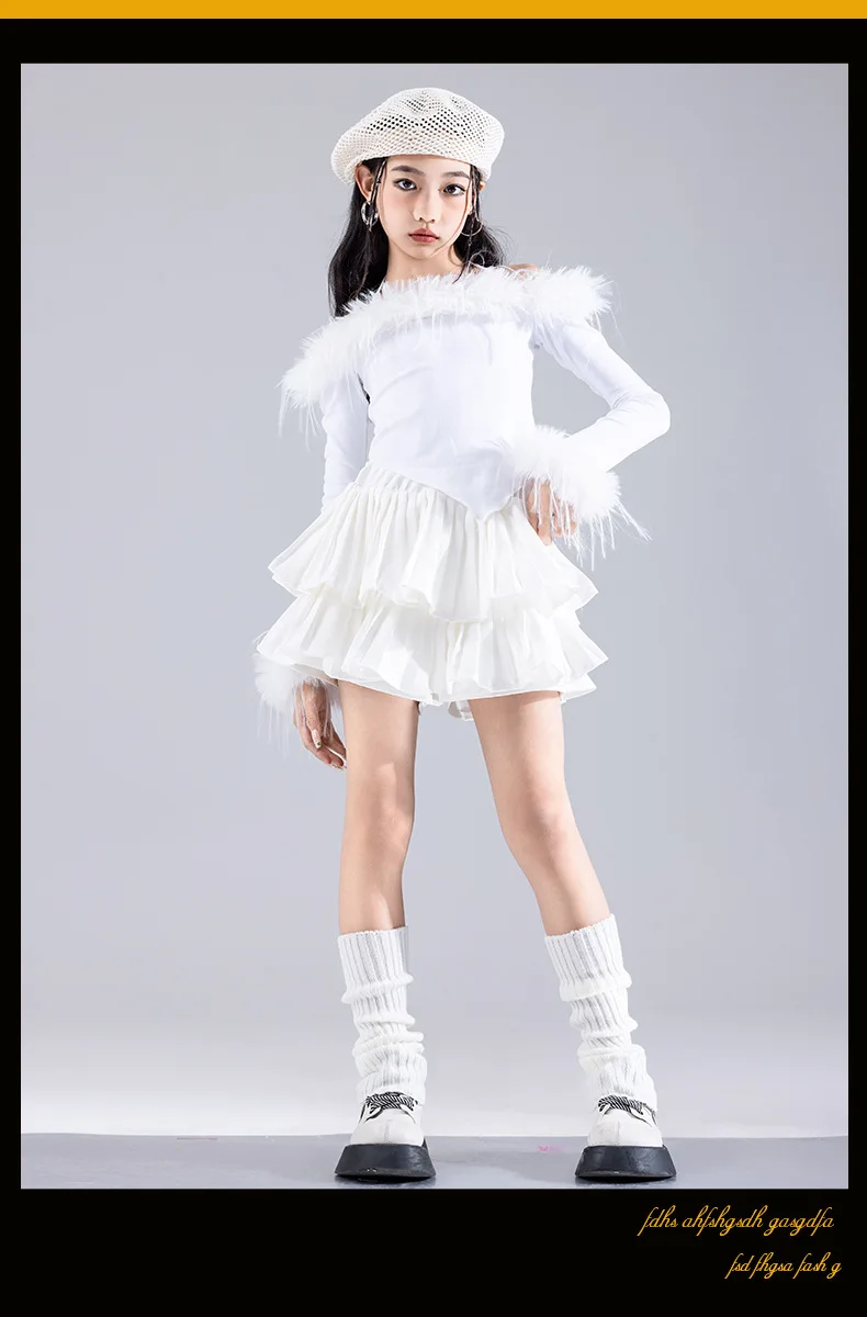 Girls Jazz Dance Performance Suit Kids Hip Hop Stage Wear Kpop Fashion Clothes White Coat Jacket White Pants Steetwear