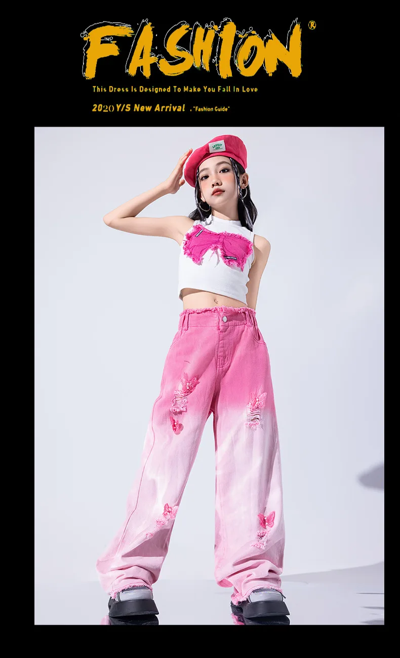 Girls Jazz Dance Performance Suit Kids Hip Hop Stage Wear Kpop Fashion Clothes White Coat Jacket White Pants Steetwear