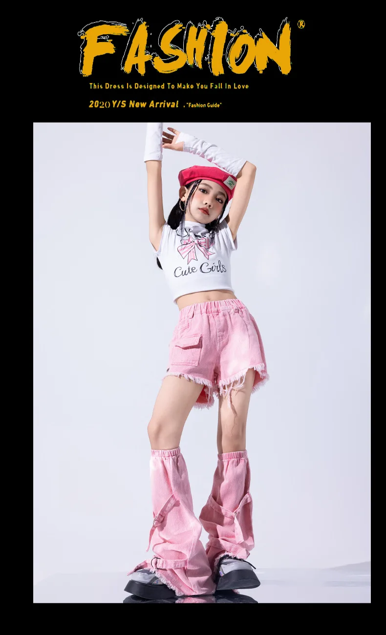 Girls Jazz Dance Performance Suit Kids Hip Hop Stage Wear Kpop Fashion Clothes White Coat Jacket White Pants Steetwear
