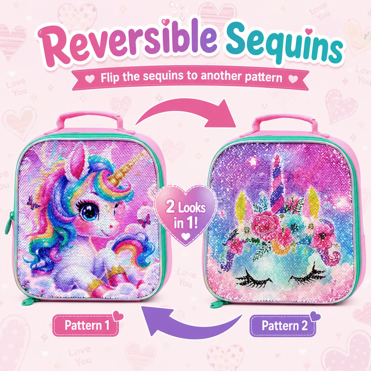 3PCS Girls Rolling School Backpack Set, Wheeled Trolley Backpack with Handbag and Pen Pouch for Elementary Students