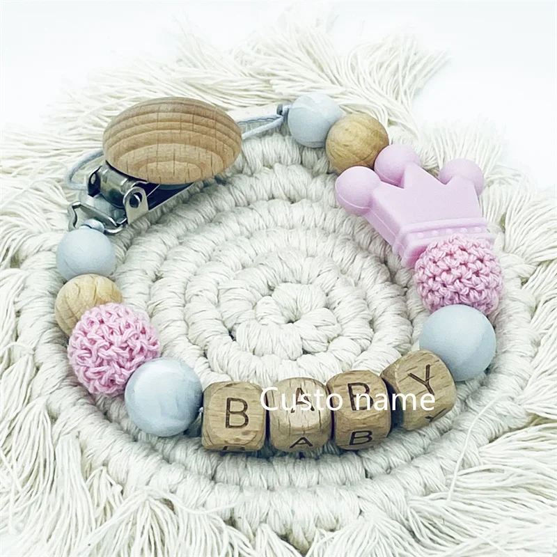 25PCS Custom Name Silicone Beads Flower Ring Pacifier Clips Safe Teething Chains Teether Eco-friendly Dummy Beech Clips Holder