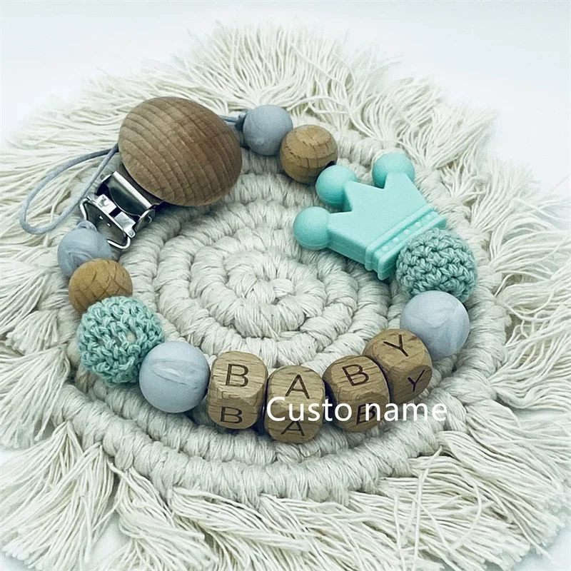 25PCS Custom Name Silicone Beads Flower Ring Pacifier Clips Safe Teething Chains Teether Eco-friendly Dummy Beech Clips Holder