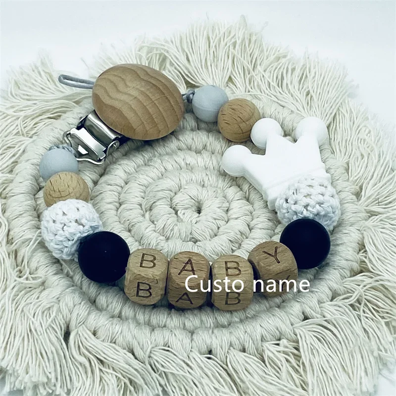 25PCS Custom Name Silicone Beads Flower Ring Pacifier Clips Safe Teething Chains Teether Eco-friendly Dummy Beech Clips Holder