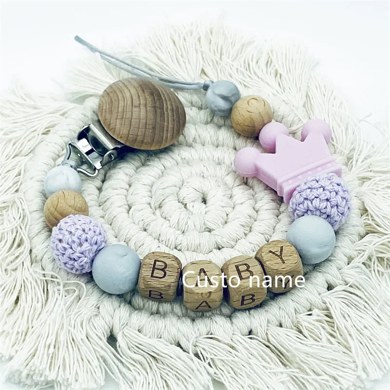 25PCS Custom Name Silicone Beads Flower Ring Pacifier Clips Safe Teething Chains Teether Eco-friendly Dummy Beech Clips Holder