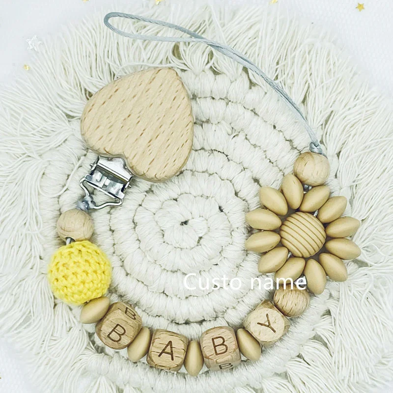 25PCS Custom Name Silicone Beads Flower Ring Pacifier Clips Safe Teething Chains Teether Eco-friendly Dummy Beech Clips Holder
