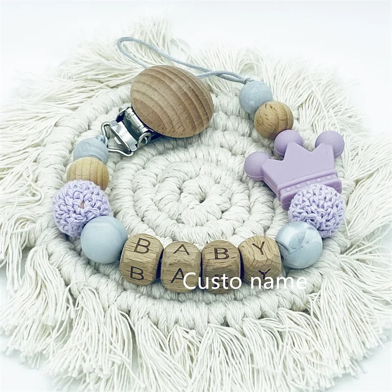 25PCS Custom Name Silicone Beads Flower Ring Pacifier Clips Safe Teething Chains Teether Eco-friendly Dummy Beech Clips Holder