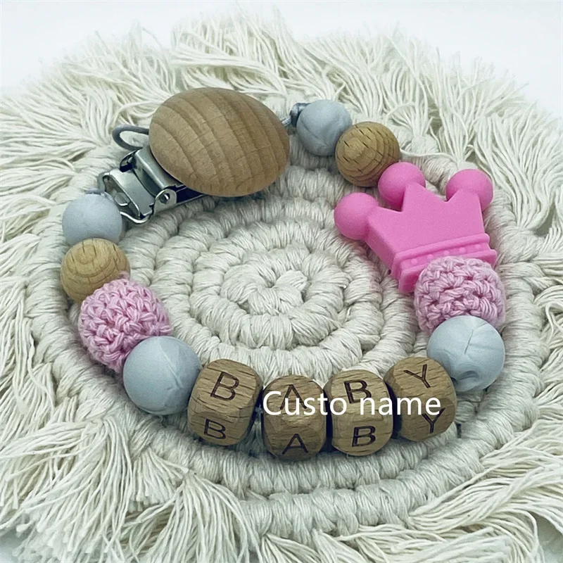25PCS Custom Name Silicone Beads Flower Ring Pacifier Clips Safe Teething Chains Teether Eco-friendly Dummy Beech Clips Holder