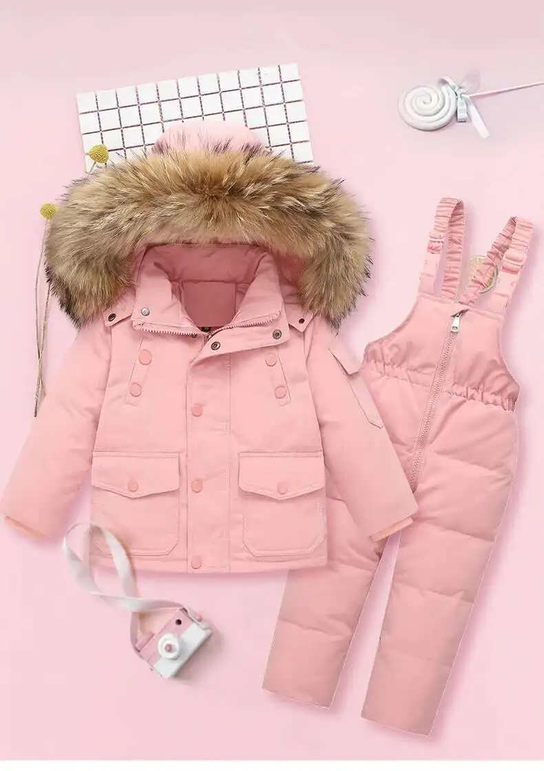 -30 Baby Winter Thickened Warm down Jacket and Jumpsuit Children Toddler Kids Clothing Set 2Pcs Girl Clothes Infant Snowsuit 1-6