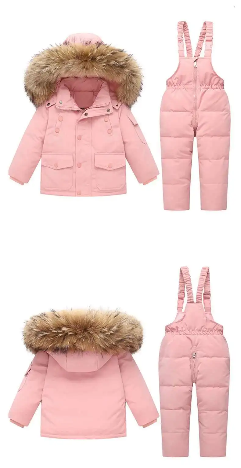 -30 Baby Winter Thickened Warm down Jacket and Jumpsuit Children Toddler Kids Clothing Set 2Pcs Girl Clothes Infant Snowsuit 1-6