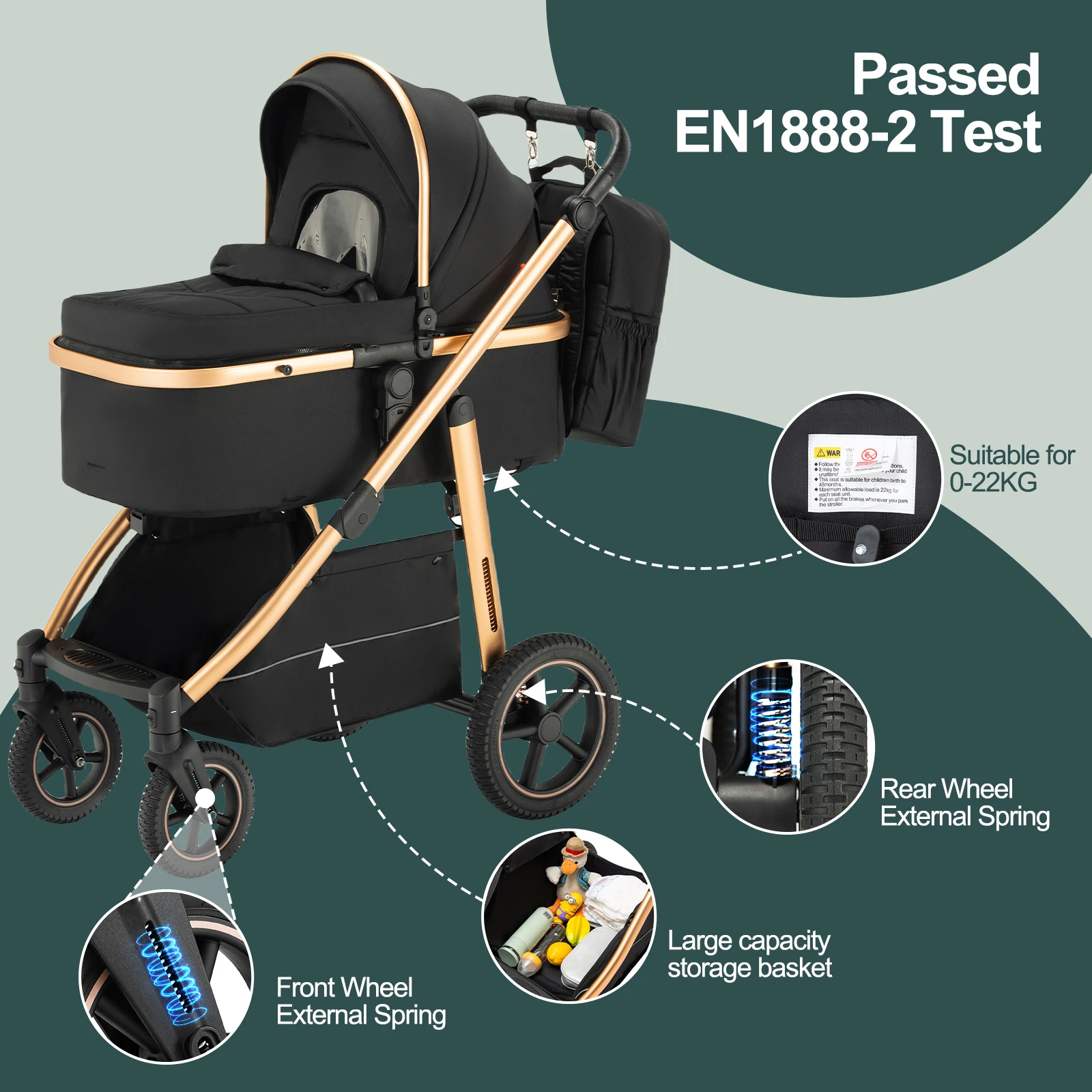 Baby Stroller 3 in 1 highlandscape for Newborn Mother Kids Portable Folding Carriage Luxurious Pushchair Car Seat Travel Pram