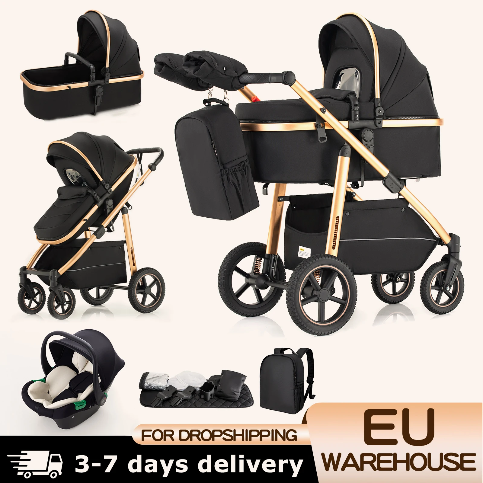 Baby Stroller 3 in 1 highlandscape for Newborn Mother Kids Portable Folding Carriage Luxurious Pushchair Car Seat Travel Pram