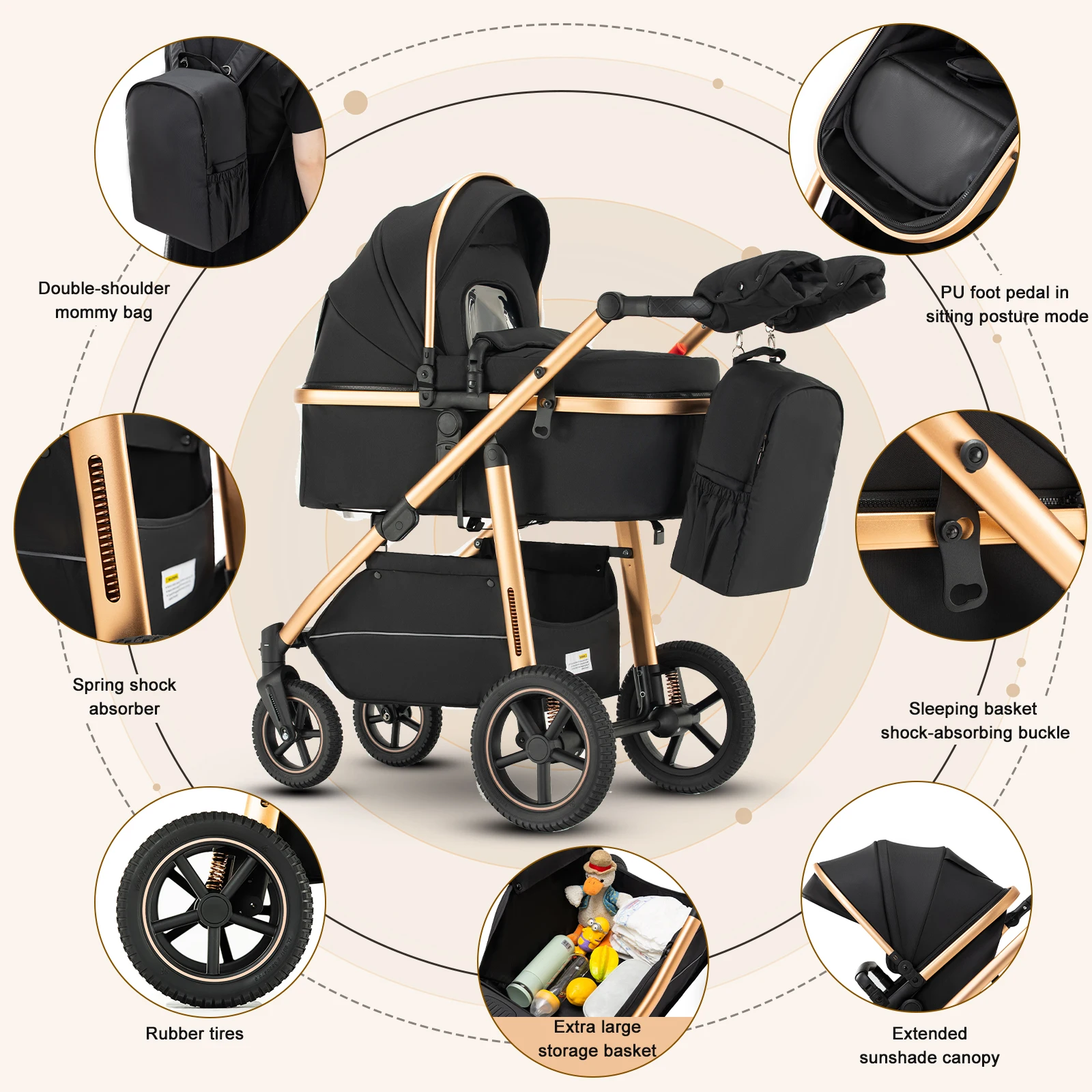 Baby Stroller 3 in 1 highlandscape for Newborn Mother Kids Portable Folding Carriage Luxurious Pushchair Car Seat Travel Pram