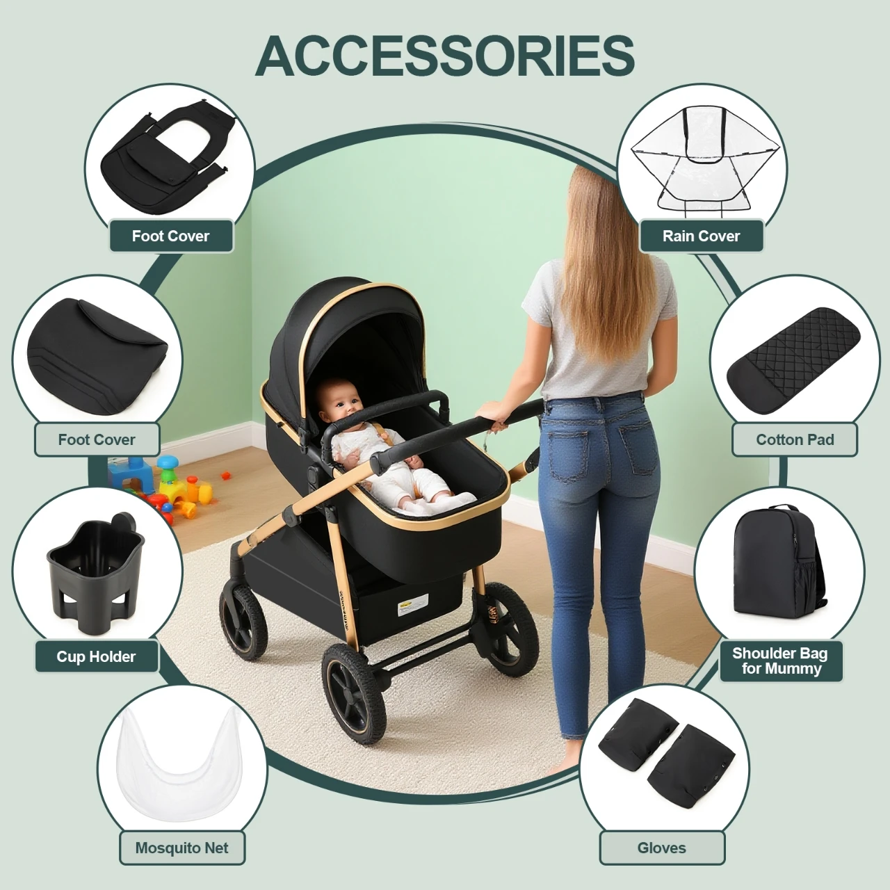 Baby Stroller 3 in 1 highlandscape for Newborn Mother Kids Portable Folding Carriage Luxurious Pushchair Car Seat Travel Pram