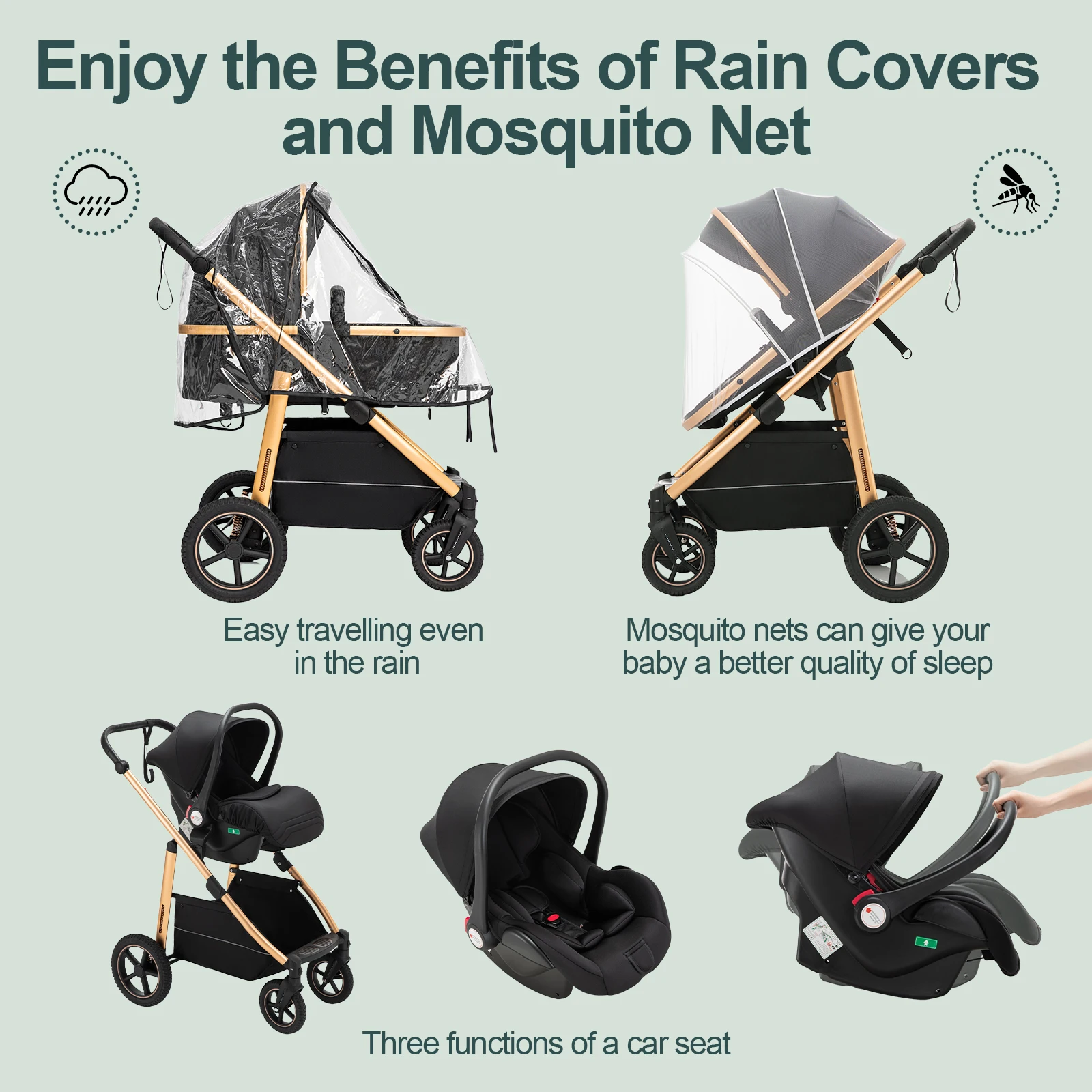 Baby Stroller 3 in 1 highlandscape for Newborn Mother Kids Portable Folding Carriage Luxurious Pushchair Car Seat Travel Pram