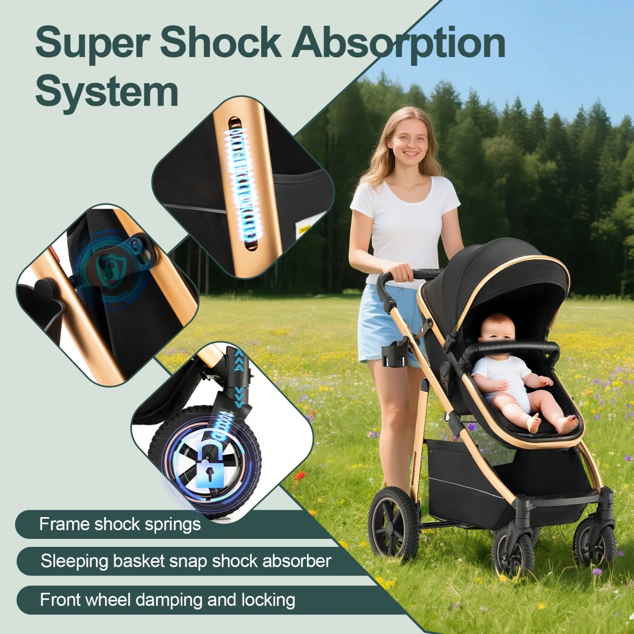 Baby Stroller 3 in 1 highlandscape for Newborn Mother Kids Portable Folding Carriage Luxurious Pushchair Car Seat Travel Pram