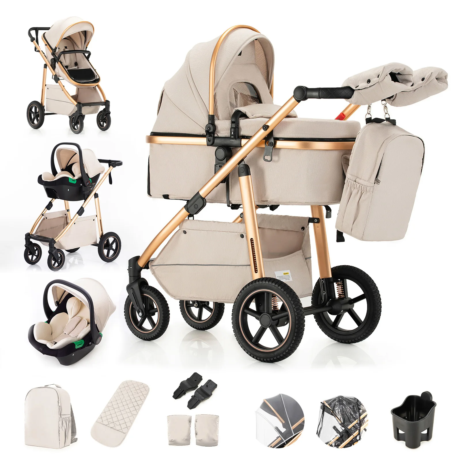 Baby Stroller 3 in 1 highlandscape for Newborn Mother Kids Portable Folding Carriage Luxurious Pushchair Car Seat Travel Pram