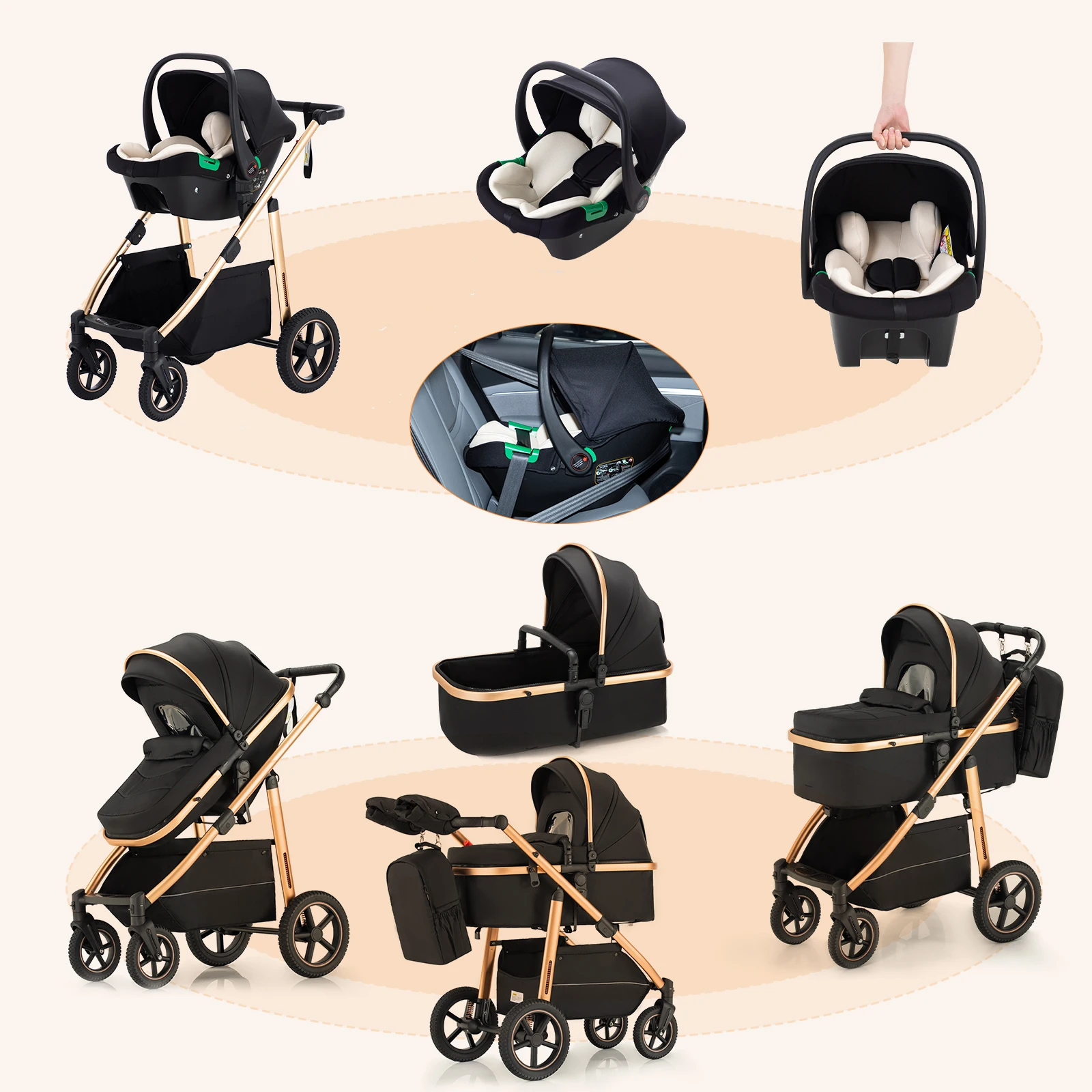 Baby Stroller 3 in 1 highlandscape for Newborn Mother Kids Portable Folding Carriage Luxurious Pushchair Car Seat Travel Pram