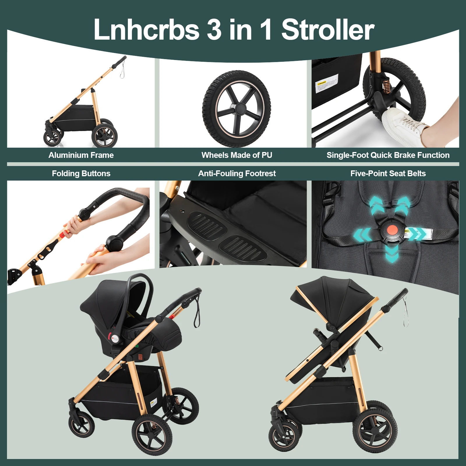 Baby Stroller 3 in 1 highlandscape for Newborn Mother Kids Portable Folding Carriage Luxurious Pushchair Car Seat Travel Pram