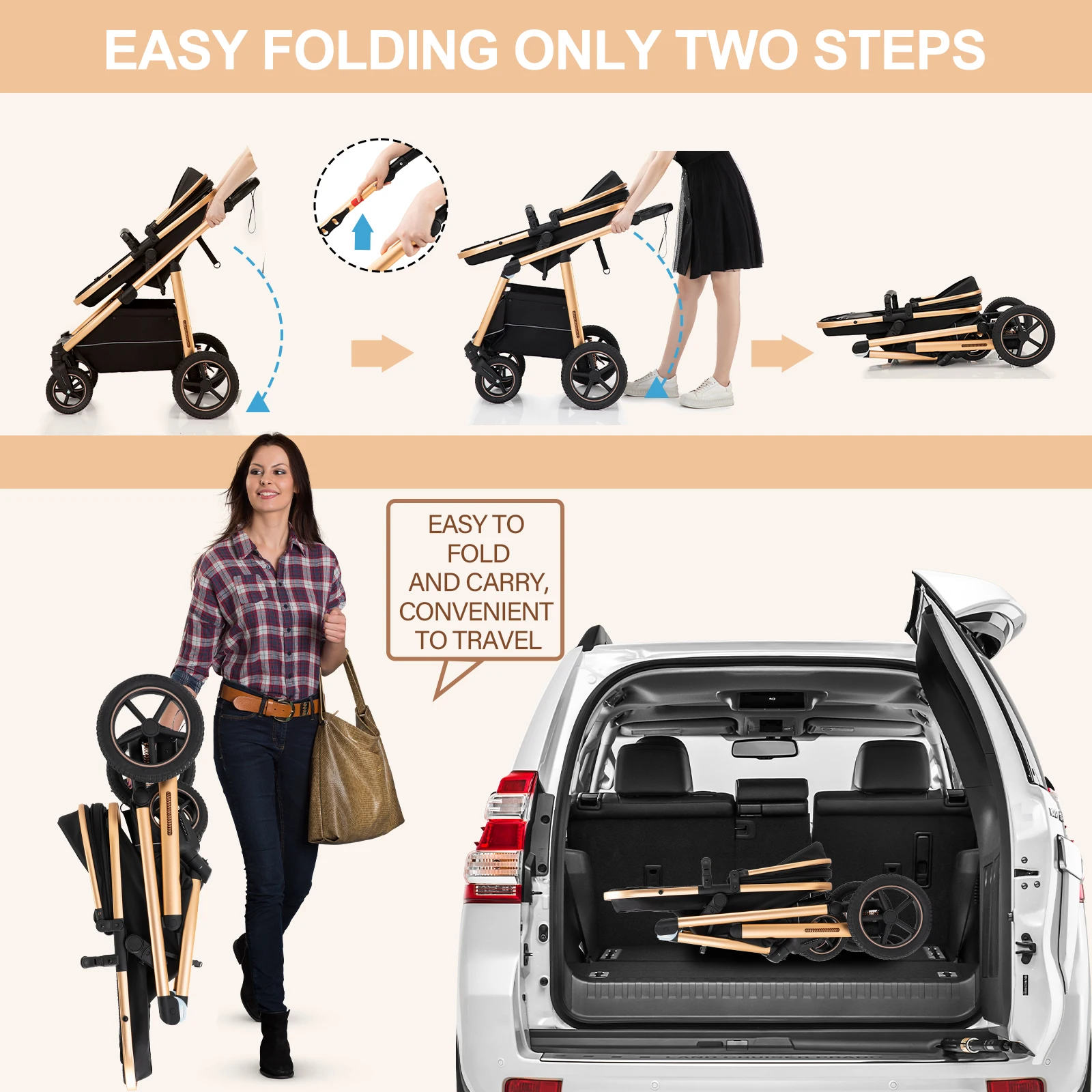 Baby Stroller 3 in 1 highlandscape for Newborn Mother Kids Portable Folding Carriage Luxurious Pushchair Car Seat Travel Pram