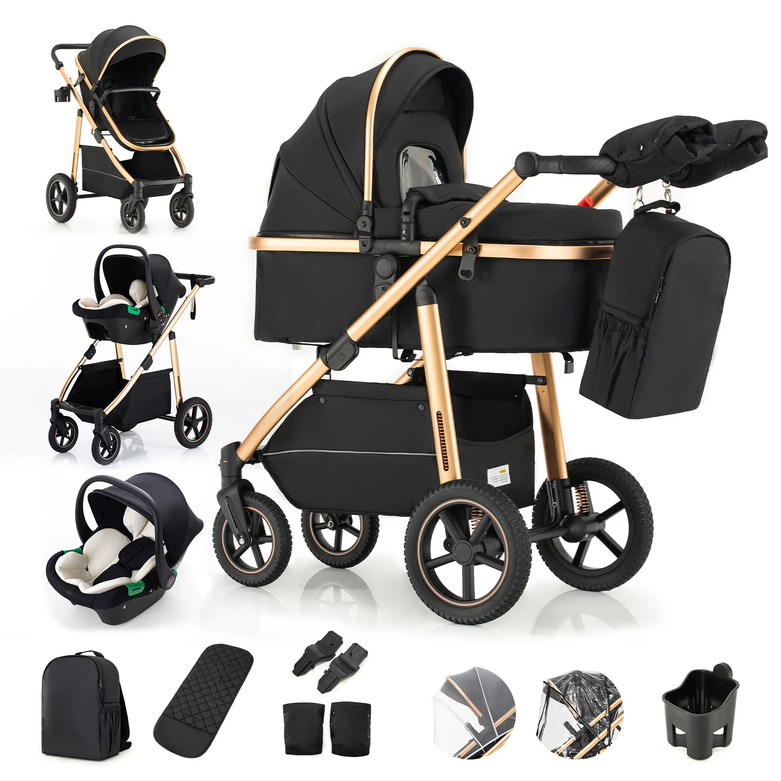 Baby Stroller 3 in 1 highlandscape for Newborn Mother Kids Portable Folding Carriage Luxurious Pushchair Car Seat Travel Pram