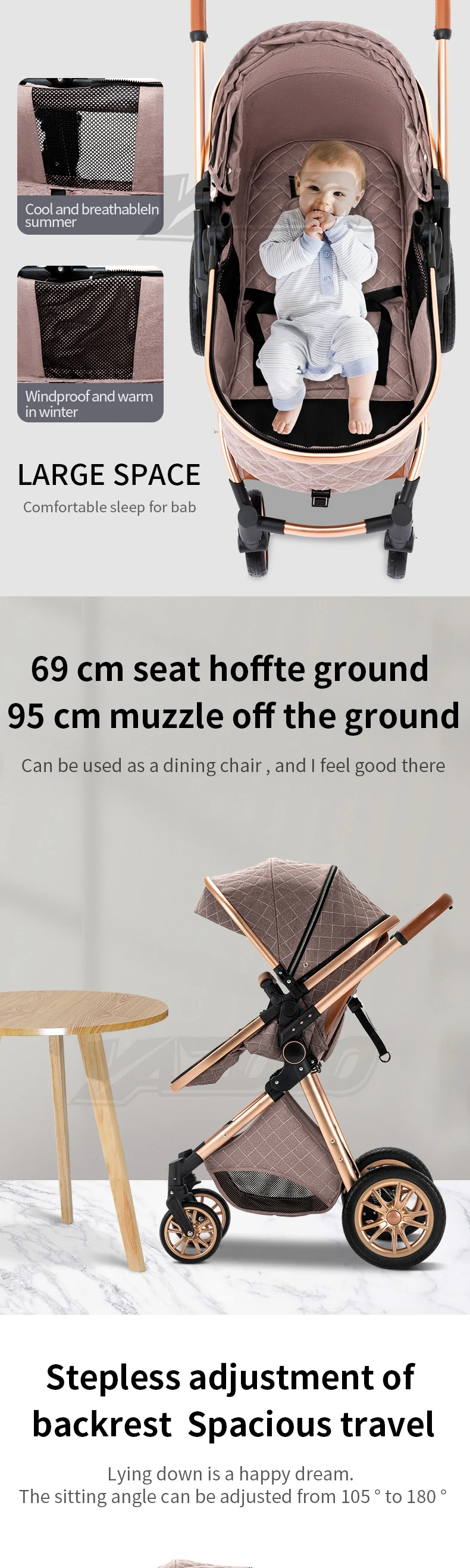 Multifunctional 3-in-1 High View Four Wheel Baby Pram 2026 Foldable Shock Absorbing Stroller With Matching Mosquito Net For Newborn Babies
