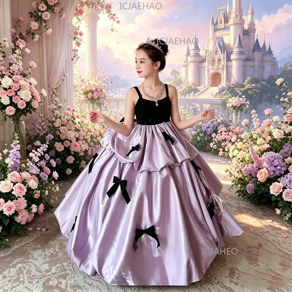2026 Kids Princess Dress Flower Girl Wedding Gown Party Costume Birthday Banquet Children Girls Piano Performance Host Clothes