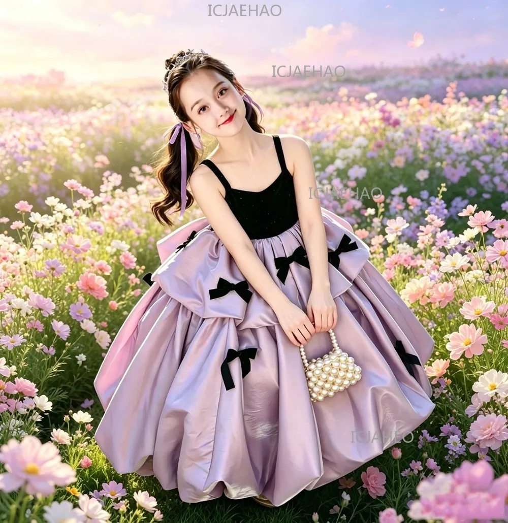 2026 Kids Princess Dress Flower Girl Wedding Gown Party Costume Birthday Banquet Children Girls Piano Performance Host Clothes