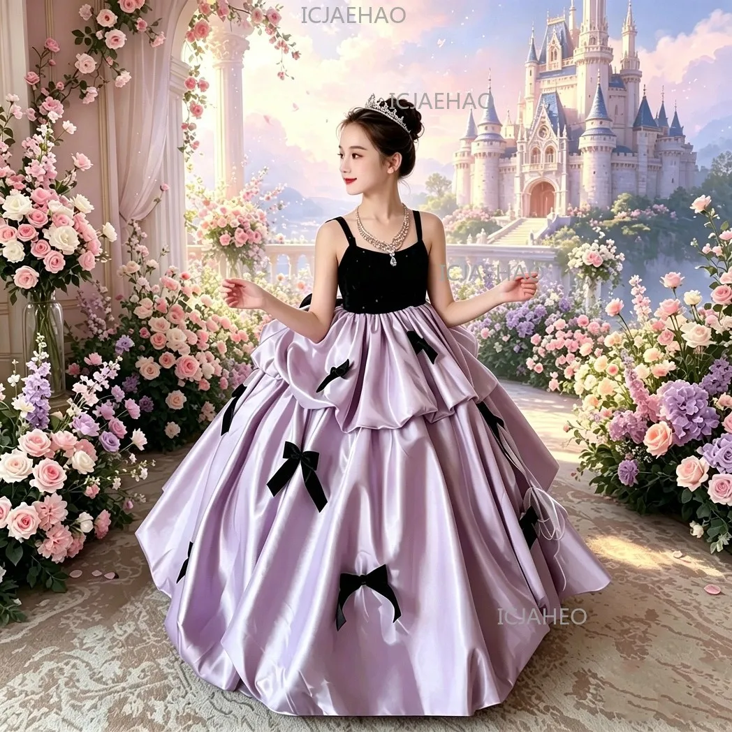 2026 Kids Princess Dress Flower Girl Wedding Gown Party Costume Birthday Banquet Children Girls Piano Performance Host Clothes