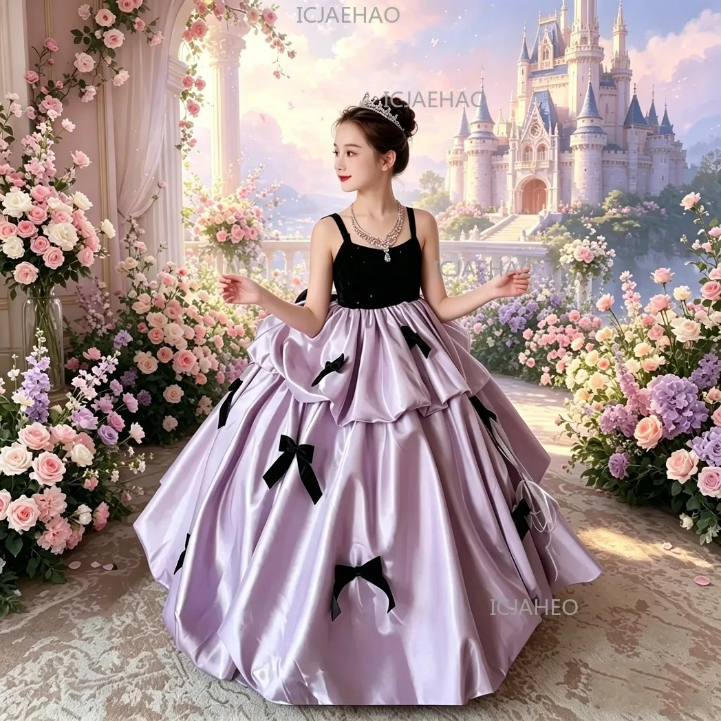2026 Kids Princess Dress Flower Girl Wedding Gown Party Costume Birthday Banquet Children Girls Piano Performance Host Clothes