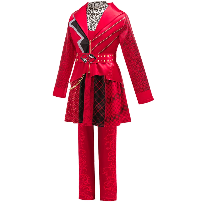Red Costume for Girls carnival Cosplay Rise of Red Costume Heart Dress Jacket Pants Set Halloween Party Dress up for Kids