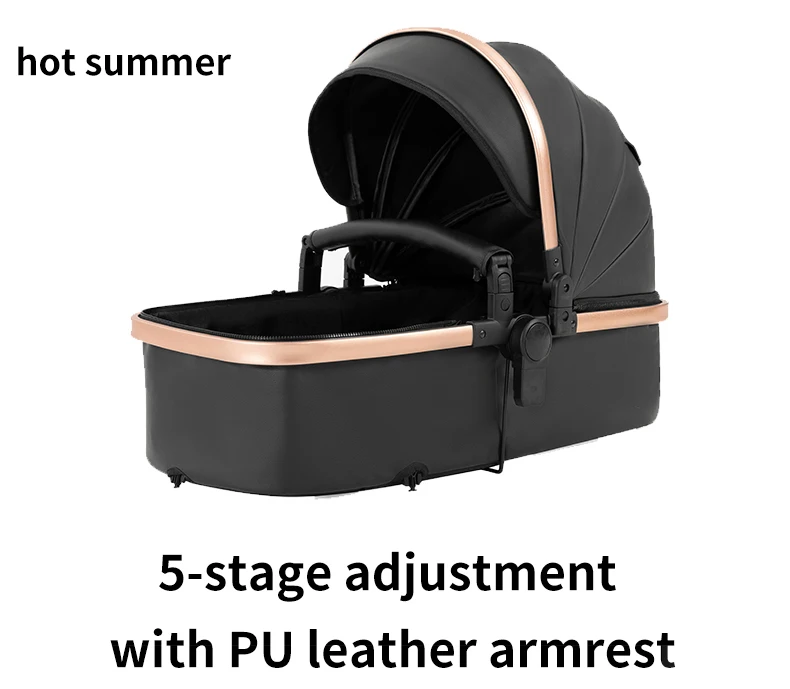 3-in-1 Baby Stroller with Leather Bassinet Car Seat Shock Absorbing Waterproof Windproof Design for All Seasons Travel Infant