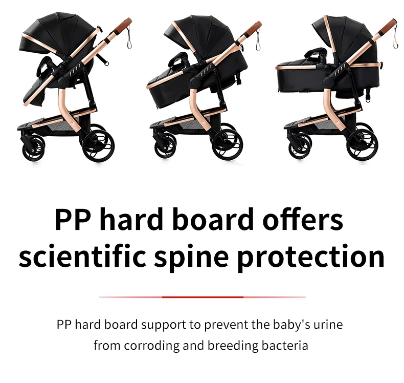 3-in-1 Baby Stroller with Leather Bassinet Car Seat Shock Absorbing Waterproof Windproof Design for All Seasons Travel Infant