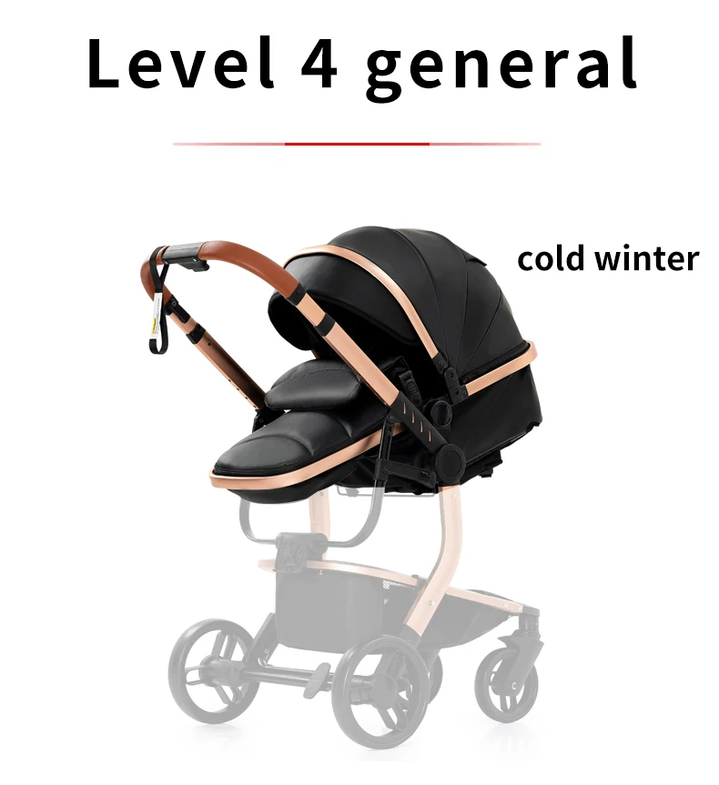 3-in-1 Baby Stroller with Leather Bassinet Car Seat Shock Absorbing Waterproof Windproof Design for All Seasons Travel Infant