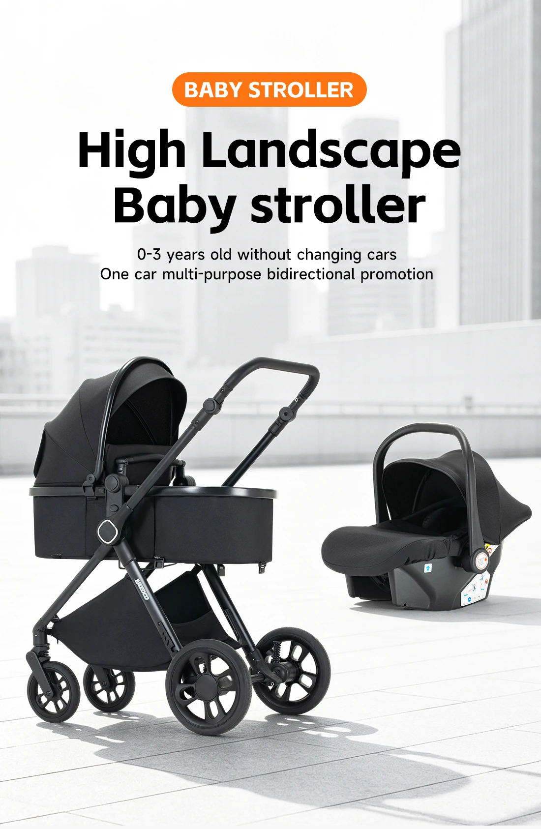 3 in 1 Multi-Functional Foldable Toddler Pushchair Equipped With Standard Infant Safety Carrier, Anti-Corrosion Solid Aluminum Frame, Moisture-Wicking Breathable Seat Pad, Labor-Saving Hand Folding Structure And Large Adjustable Reclining Backrest For Cro