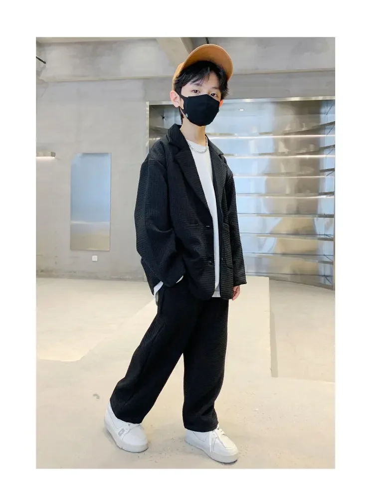 ZOETOPKID Kids Boys Suit Blazer+Pants Two Piece Black Khaki Spring Autumn Children Casual Formal Clothing 2PCS Set