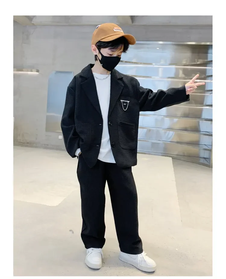 ZOETOPKID Kids Boys Suit Blazer+Pants Two Piece Black Khaki Spring Autumn Children Casual Formal Clothing 2PCS Set