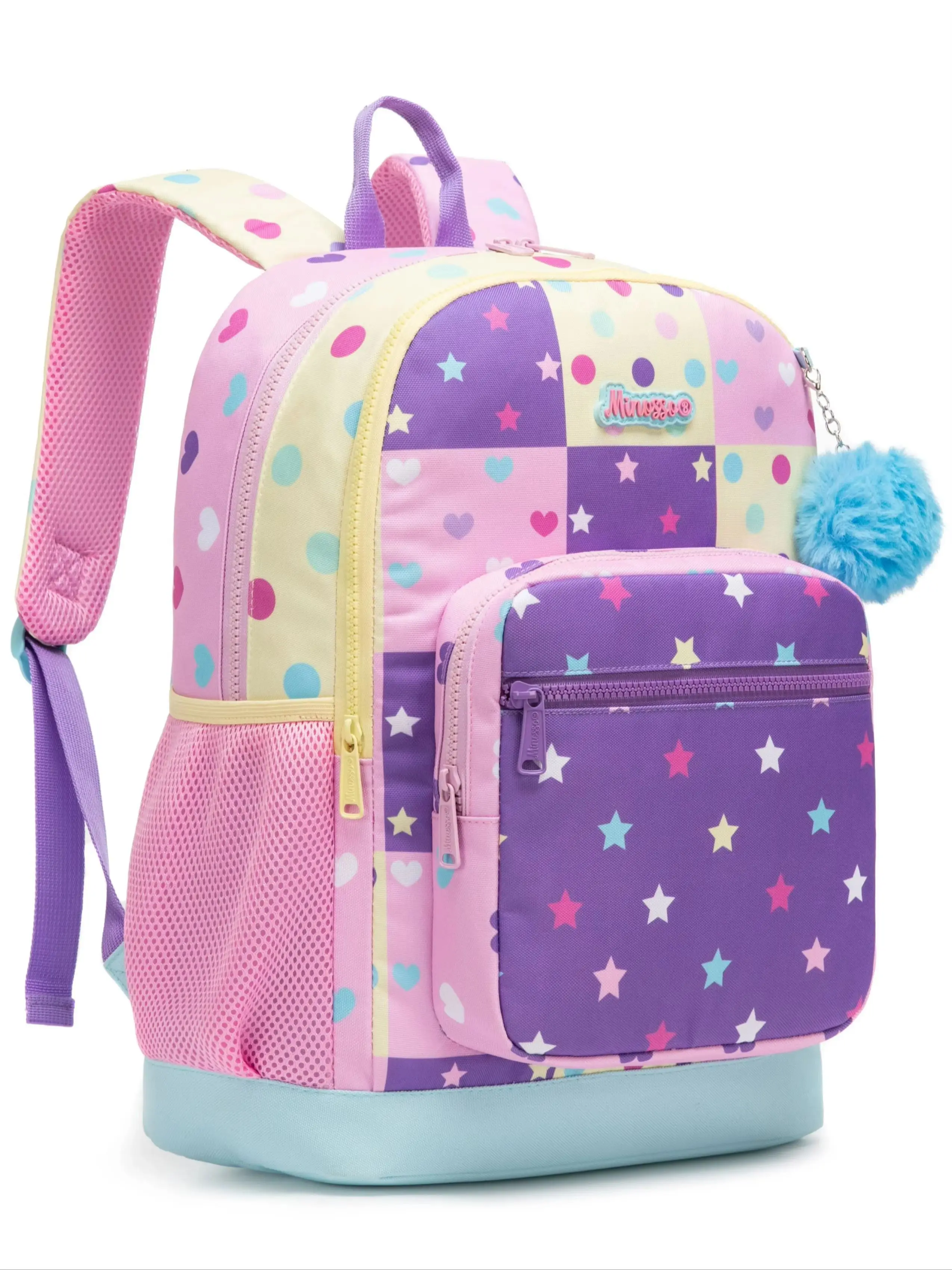 Girls Pink Backpack Set with Lunch Box & Pencil Case, Padded Strap School Bookbag for Elementary Students