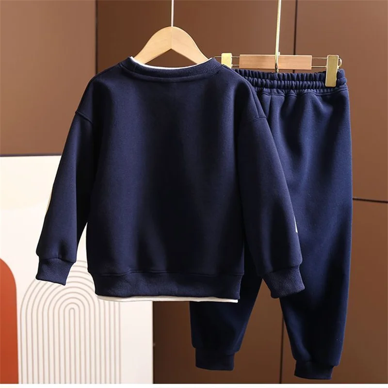 Boys Autumn Sets Children's Clothes Suit Winter Thickened Warm Outfits New Kids Letter Sweatshirt Pants 2 Piece Teen Sportswear
