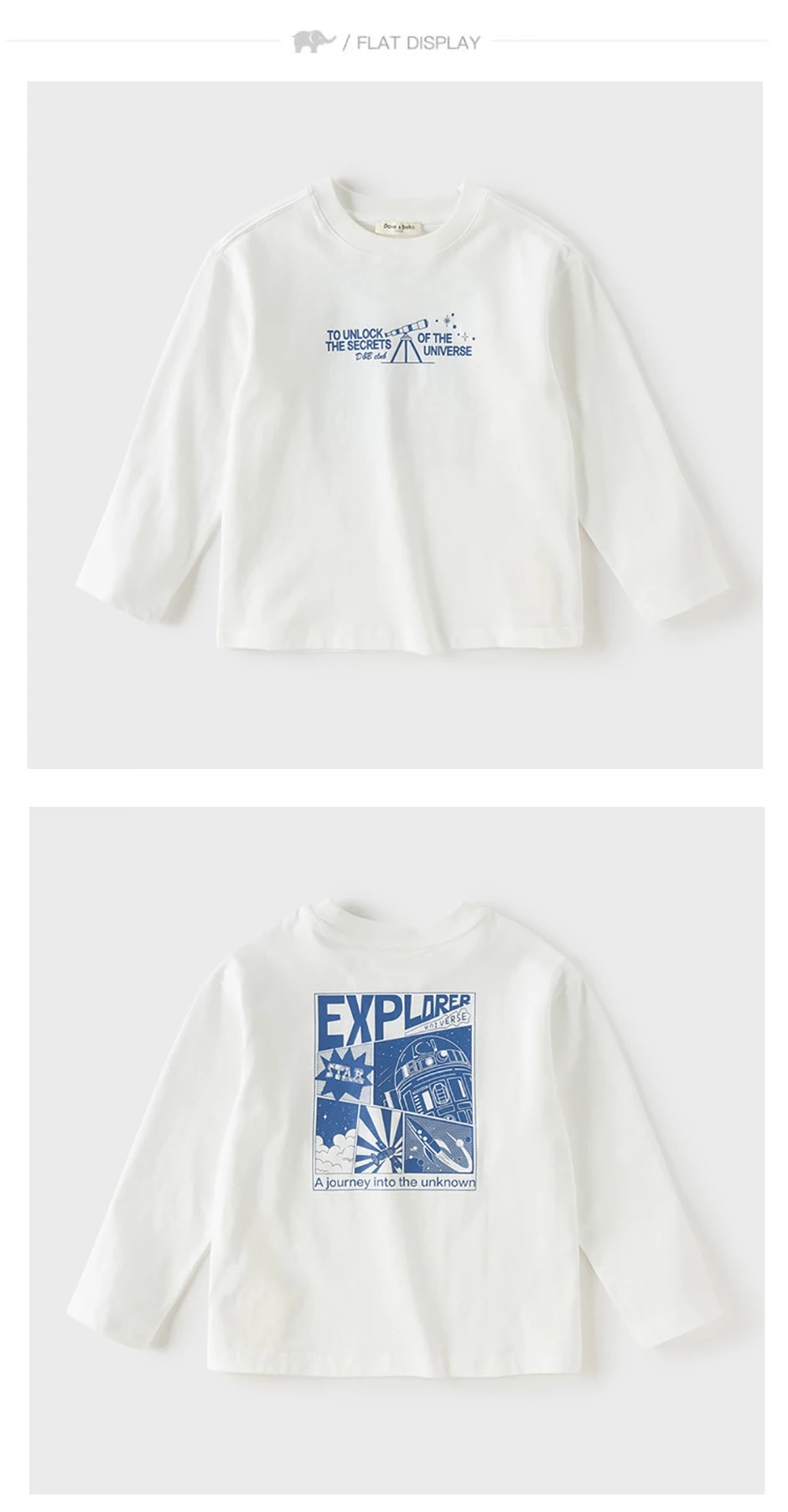 Dave Bella Boys Long Sleeve T-Shirt 7-13 Years Kids Printed Autumn Spring Tops Children White Casual Outdoor Clothes DK3263452