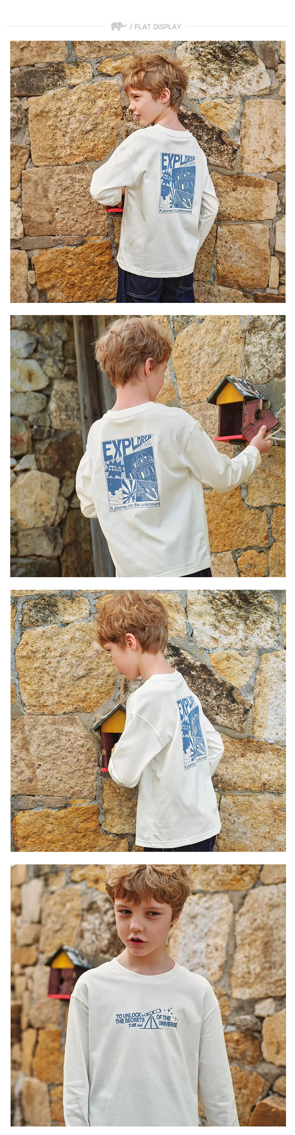 Dave Bella Boys Long Sleeve T-Shirt 7-13 Years Kids Printed Autumn Spring Tops Children White Casual Outdoor Clothes DK3263452