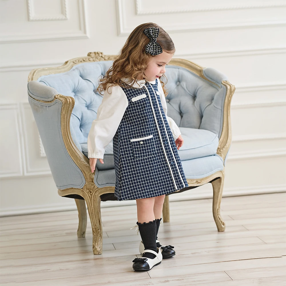 Dave Bella Girls Baby Knitted Dress Autum Kids Long Sleeve Fake Two Piece Princess Dress Retro College Style Party DB3253129