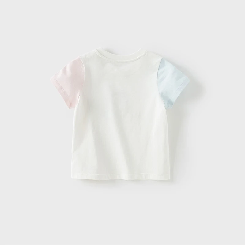 Dave Bella Children's T-shirt Summer Girl's Sweet Rabbit Print Bottoming Shirt Casual Baby Cotton Top Gentle Party DB2251301