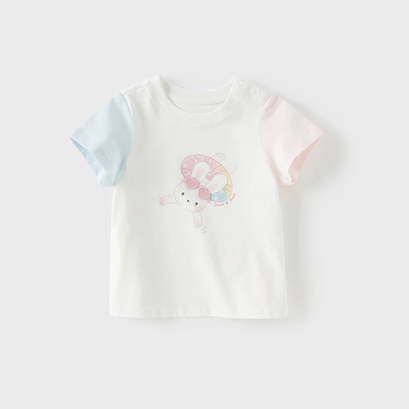 Dave Bella Children's T-shirt Summer Girl's Sweet Rabbit Print Bottoming Shirt Casual Baby Cotton Top Gentle Party DB2251301